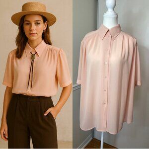 Vintage Como Pleated Shoulder Button Down Blouse 16